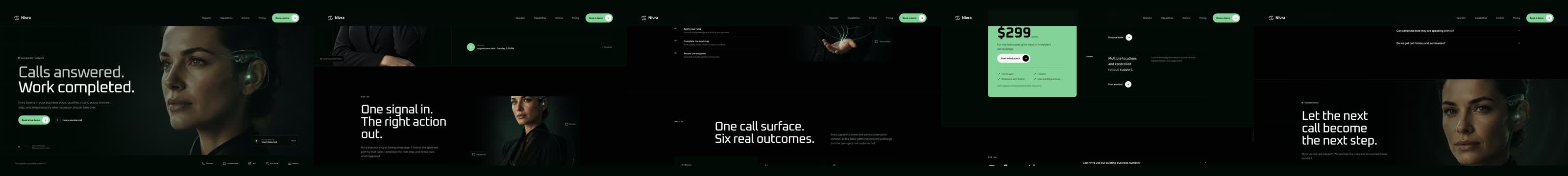Nivra AI call bot website scenes and interface details