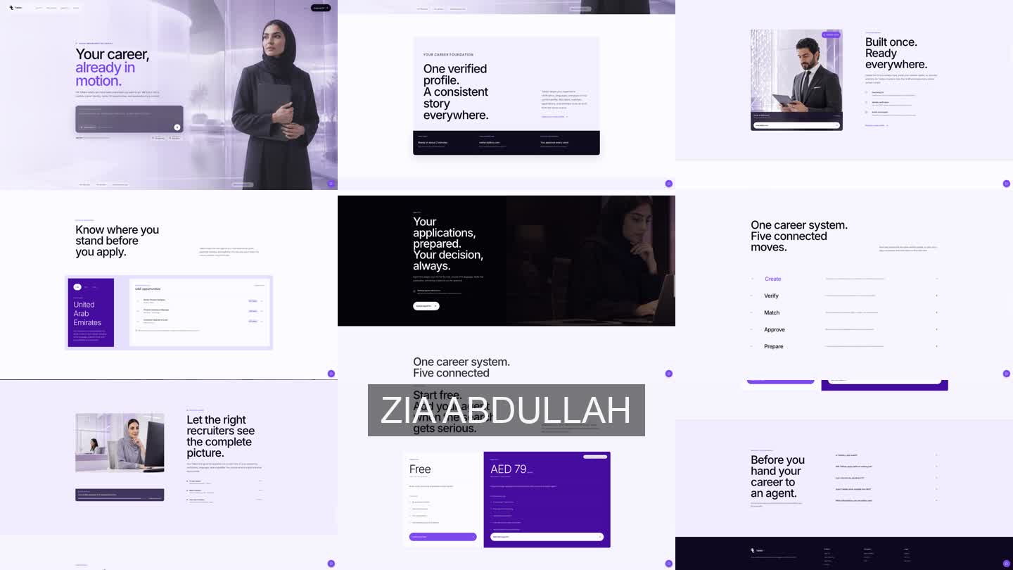 Tabbio landing page scenes and responsive interface details