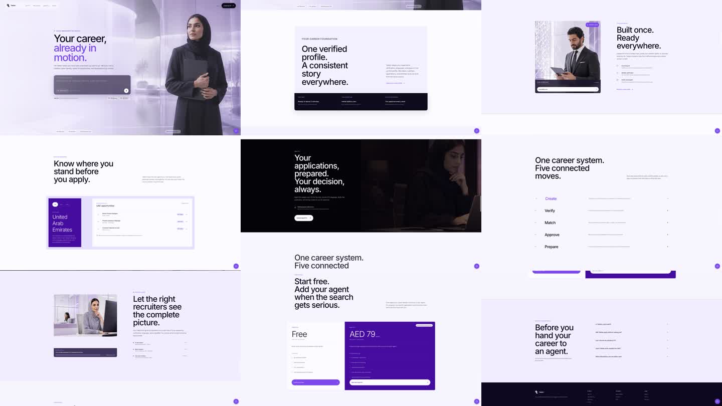 Tabbio landing page scenes and responsive interface details