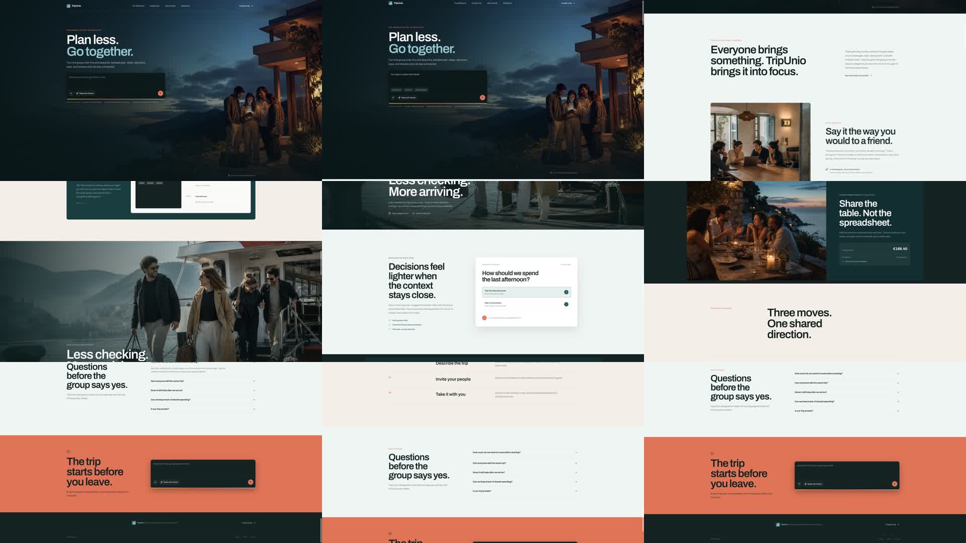 TripUnio homepage design scenes and responsive details