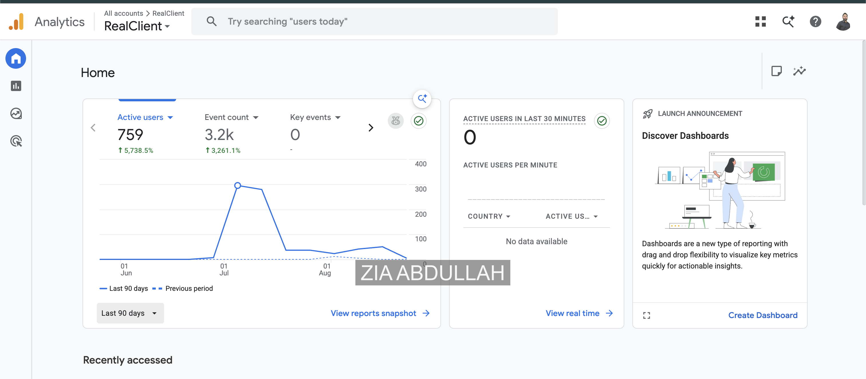 RealClient Google Analytics overview