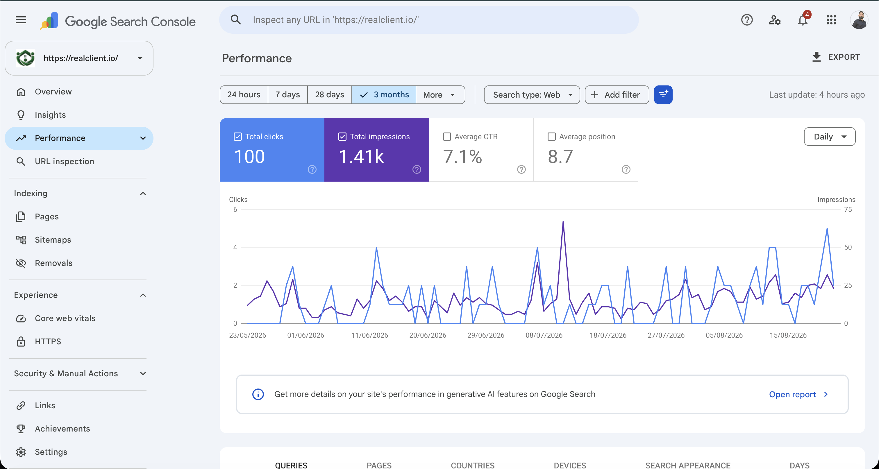 RealClient Google Search Console performance report