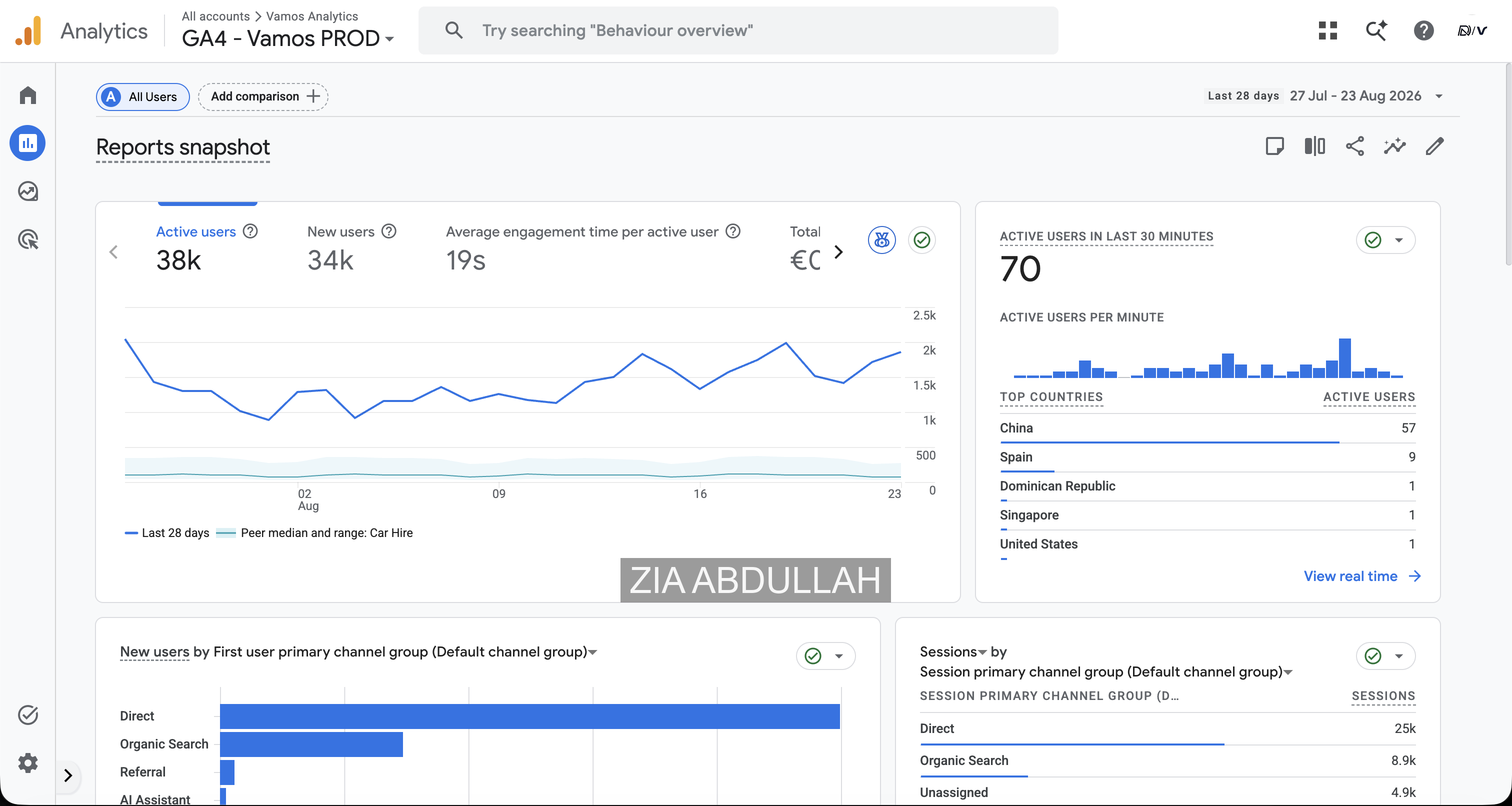 Vamos Google Analytics reports snapshot